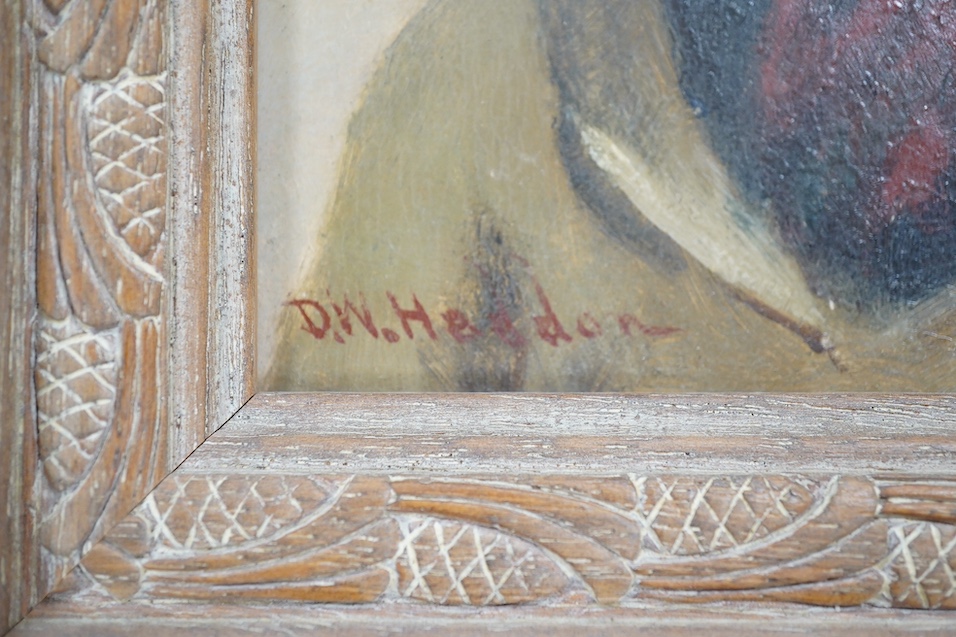 David W. Haddon (Newlyn school, 1884-1911), pair of oils on board, Portraits of an elderly lady and gentleman, each signed, 19 x 13.5cm, housed in carved wood frames. Condition - good